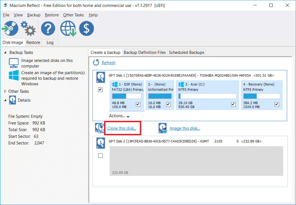 macrium reflect clone to ssd multiple partition