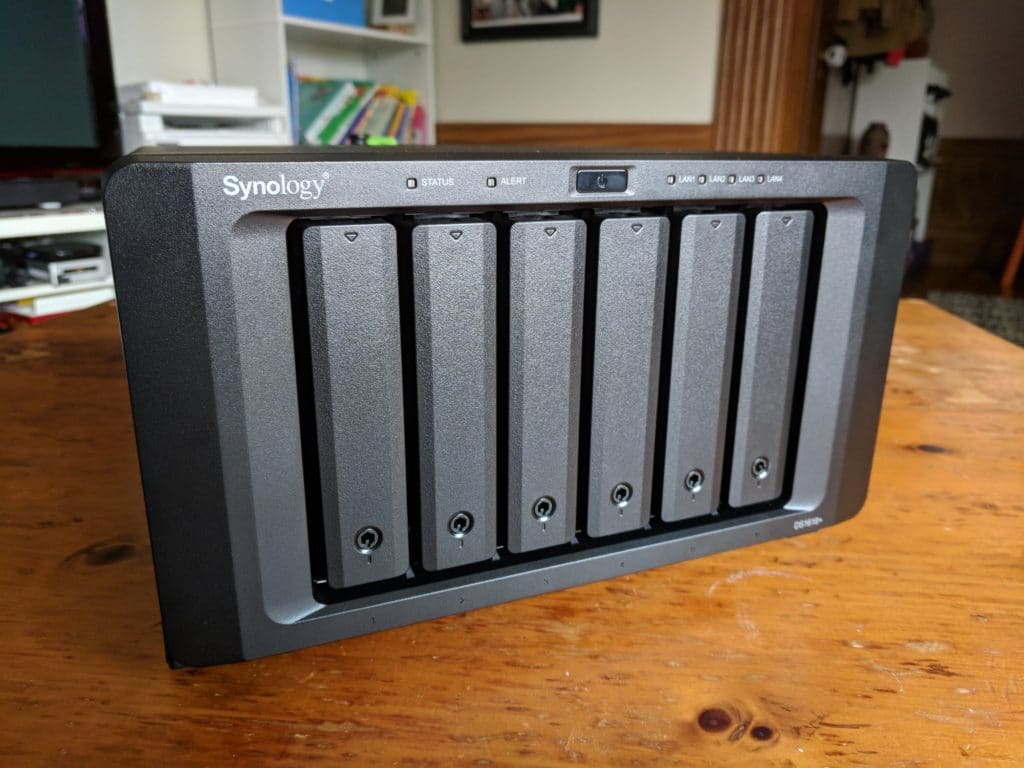 The Synology DS1618+ is a 6-bay NAS server. It can house up to 6 internal drives to deliver a massive amount of storage space.