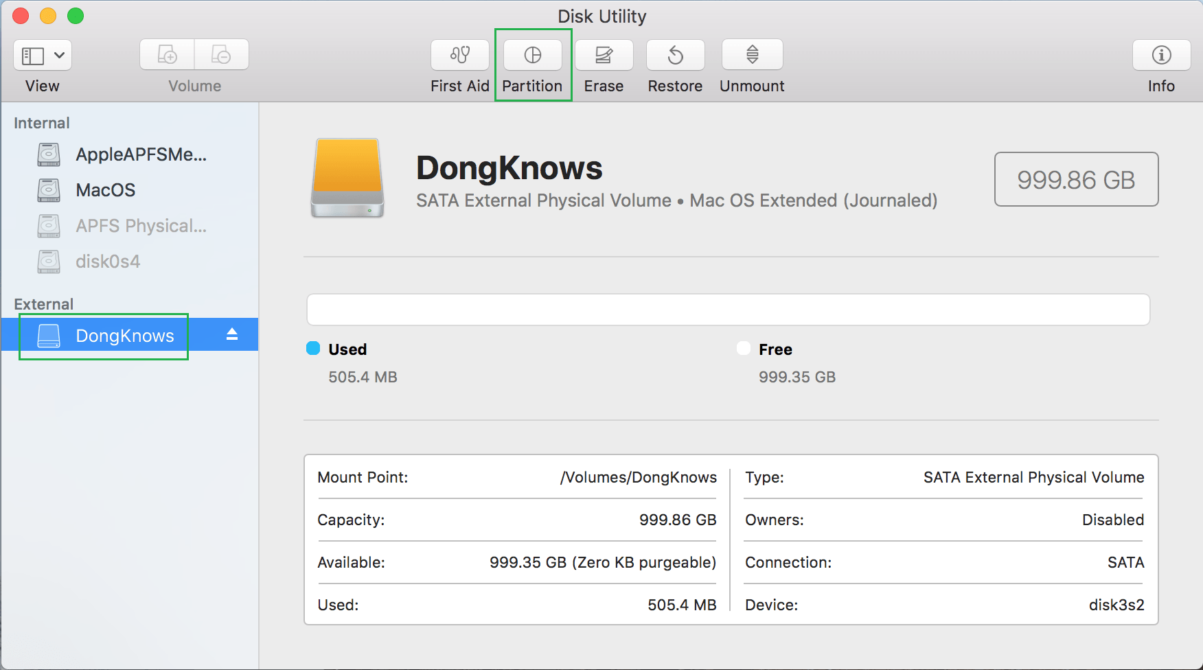 Run Disk Utility and choose Partition.