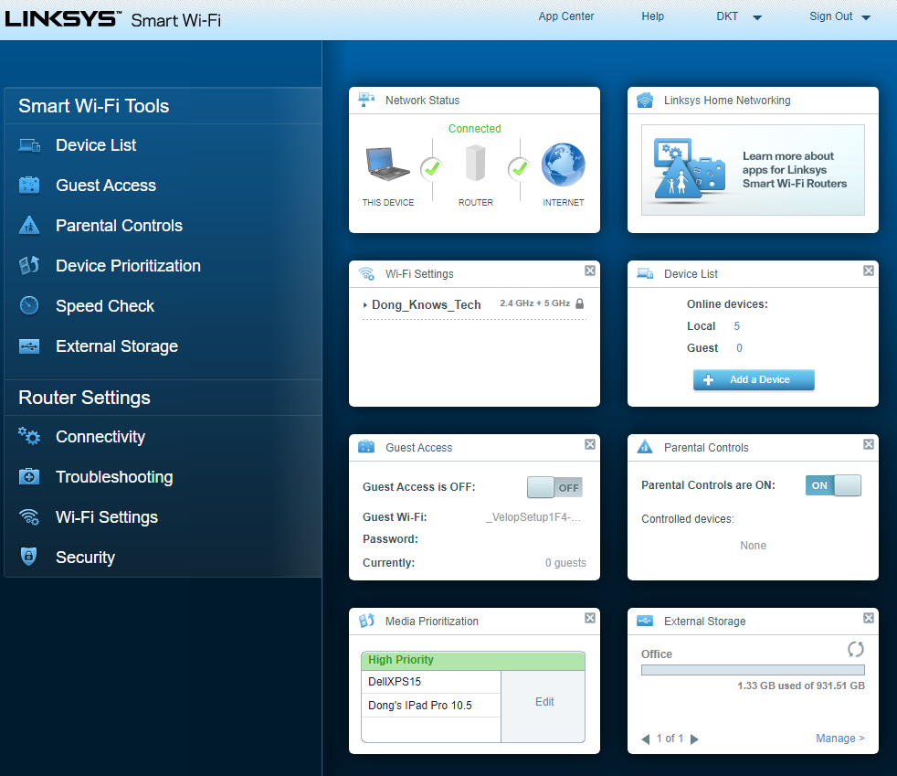 Linksys MX5 UI