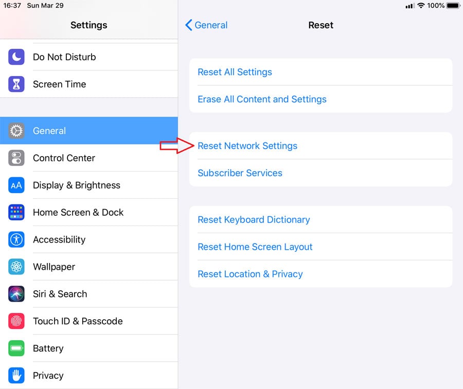 Reset Network iOS