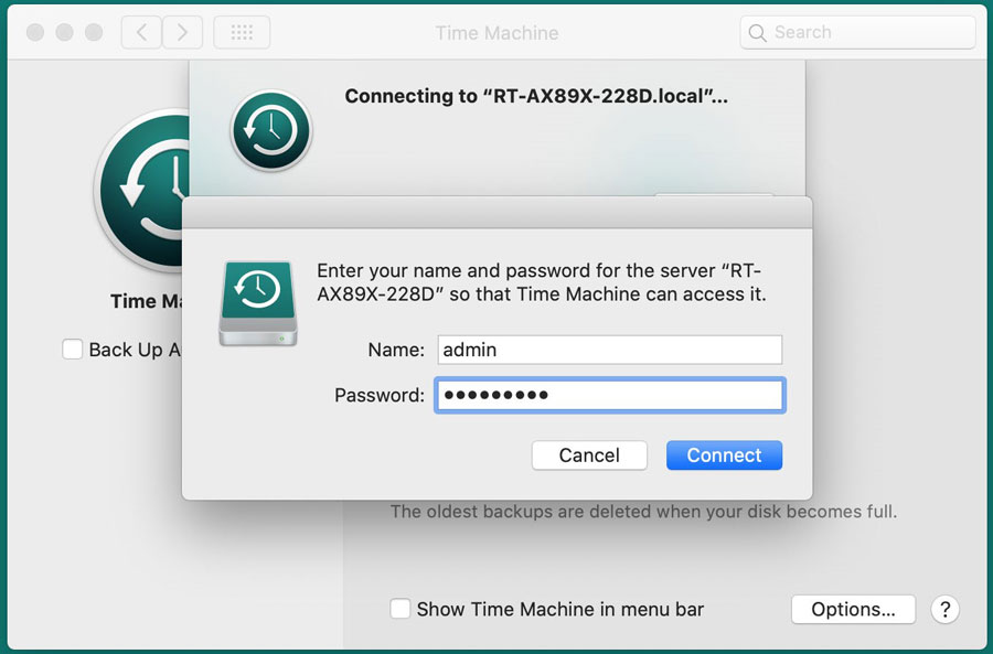 Time Machine Credetials