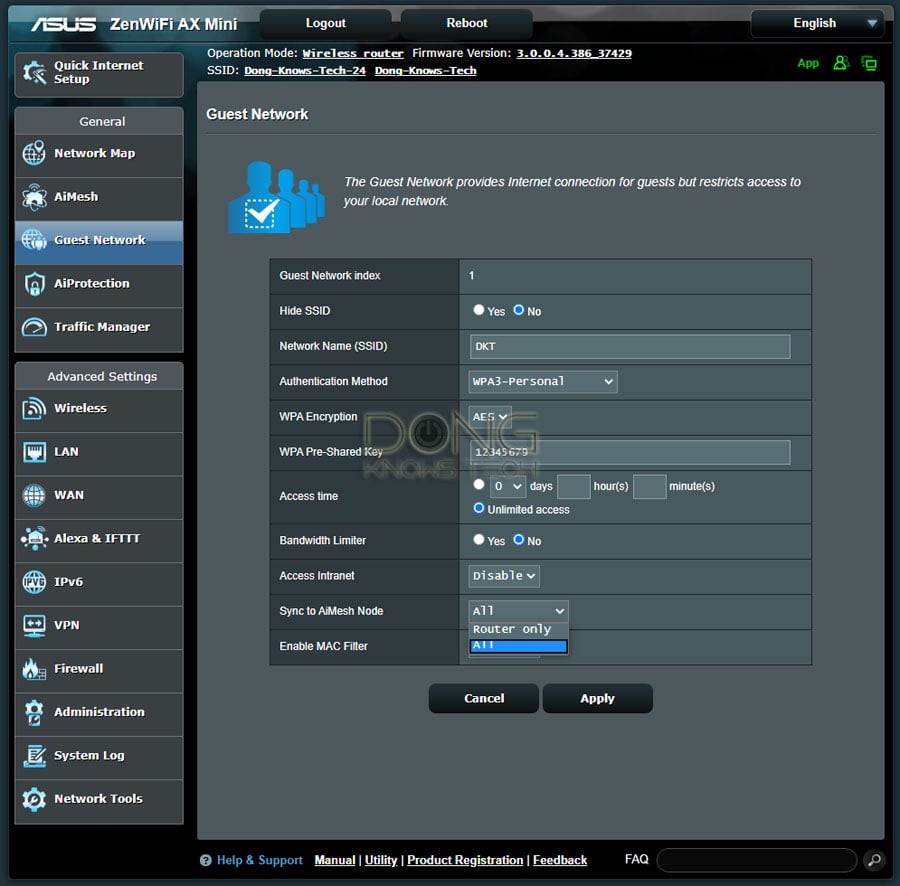 ZenWiFi AX Minis Guest Network Setting