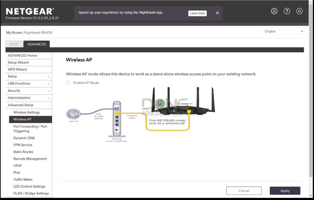 Netgear RAX50 Web Interface