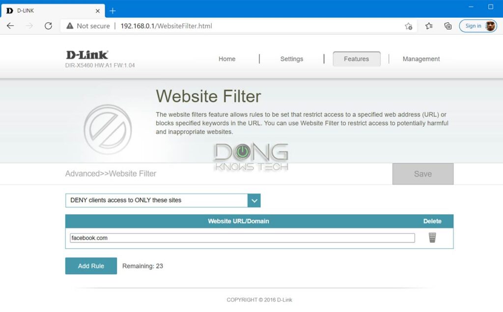 DIR X5460 Web Filtering