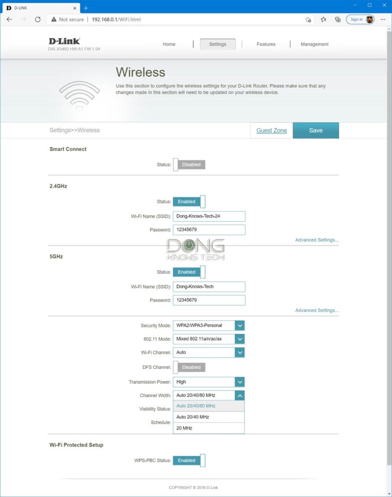 DIR X5460 Wi-Fi Settings