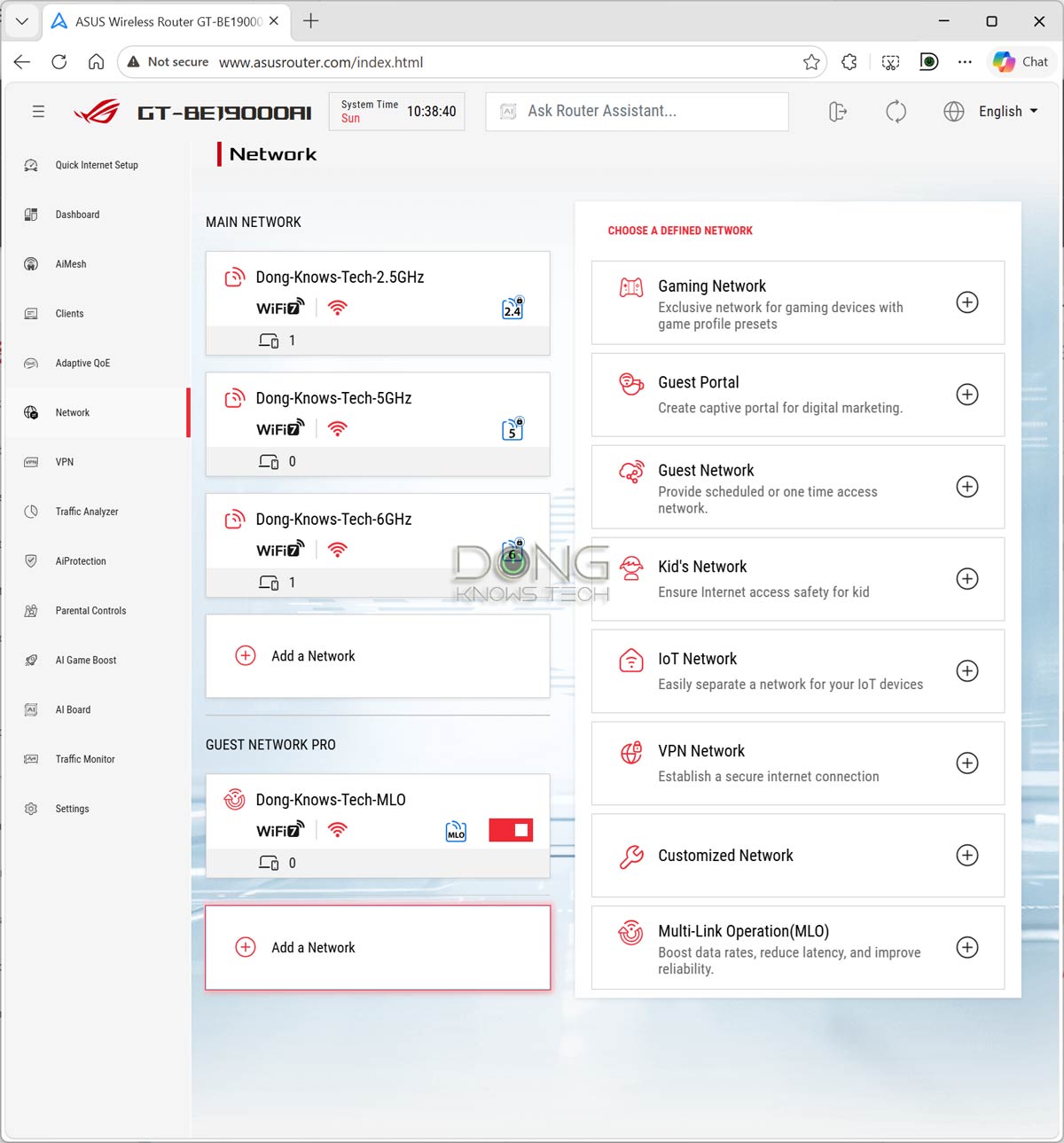 ASUS GT-BE19000AI Wi-Fi Network and MLO
