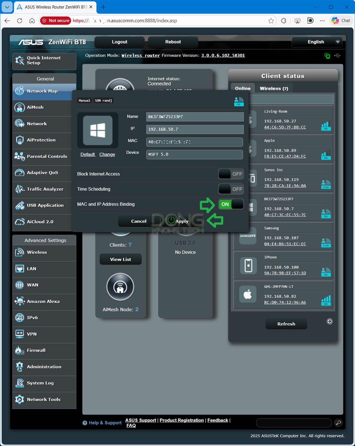 IP Reservation, Explained: Steps to Assign a Persistent IP Address to a Connected Device 3 ASUS IP reservation IP binding