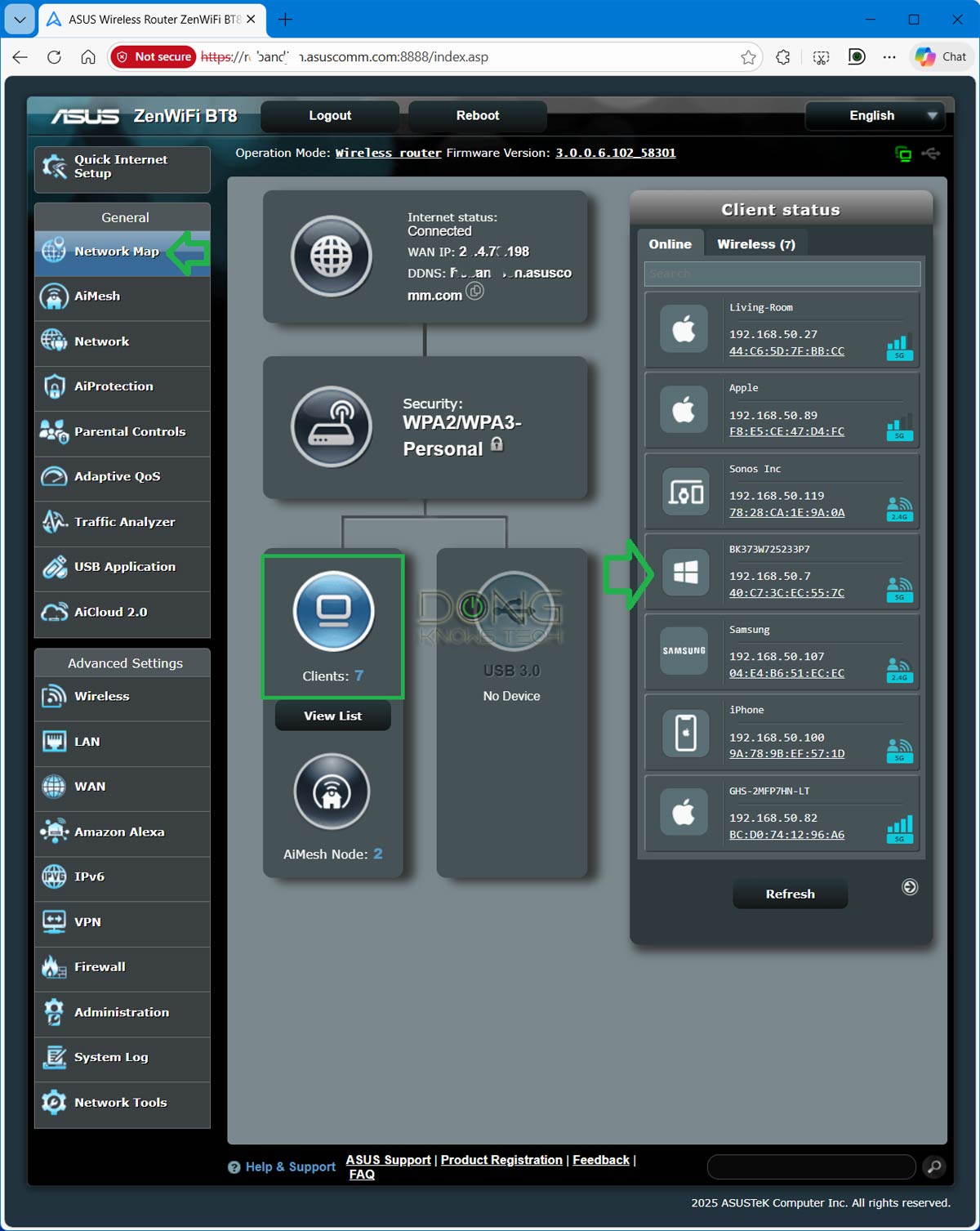 IP Reservation, Explained: Steps to Assign a Persistent IP Address to a Connected Device 2 ASUS IP reservation device list