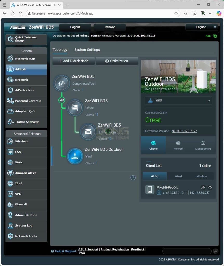 ASUS ZenWiFi BD5 Outdoor Review (vs. ZenWiFi BD5): A Versatile and Effective Dual-Band Wi-Fi 7 Broadcaster 10 ASUS ZenWiFi BD5 Outdoor as an AiMesh satellite