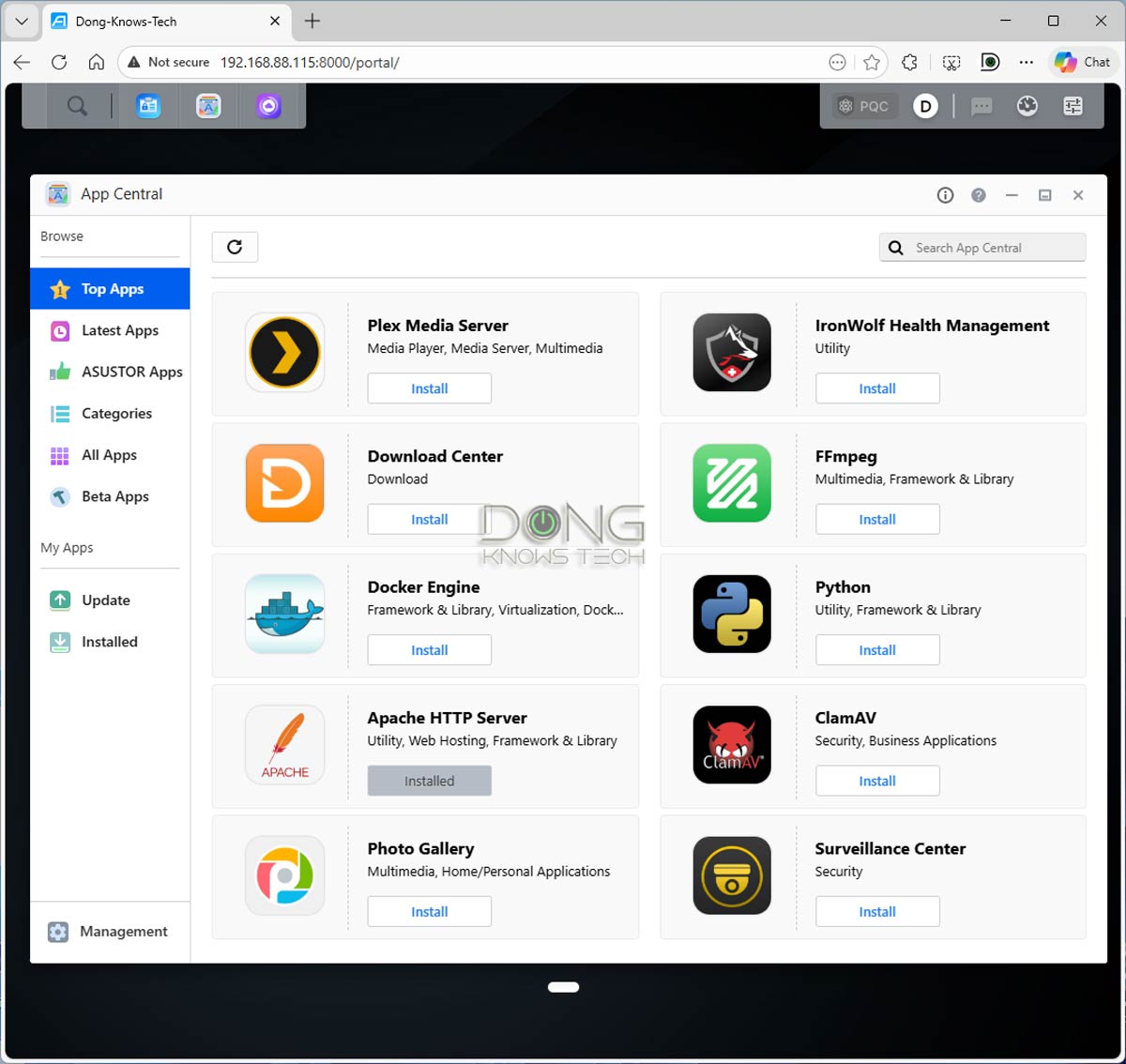 ASUSTOR AS6702T V2 App Central includes over 100 apps