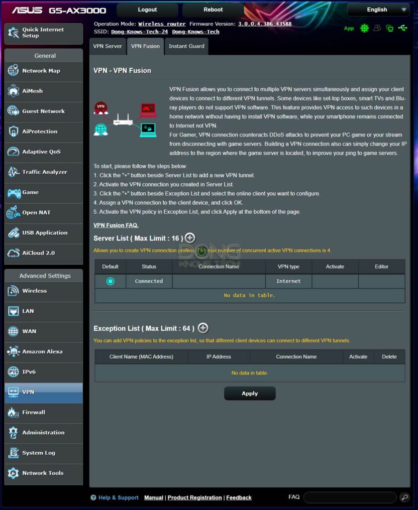 Asus GS AX3000 VPN
