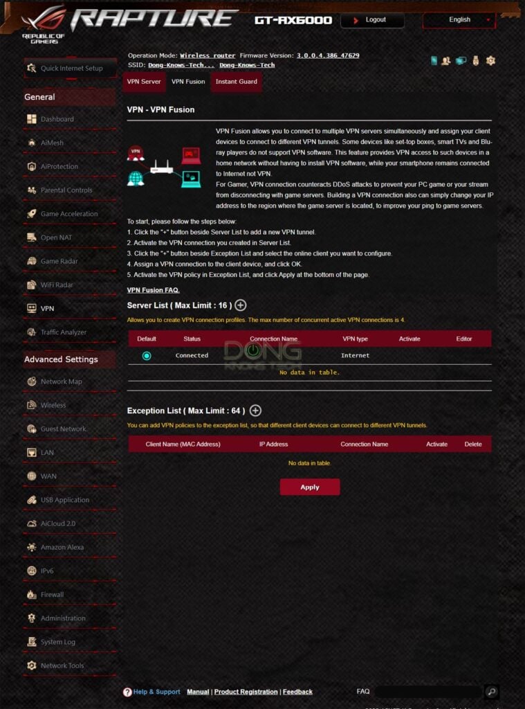 Asus GT-AX6000 VPN Settings