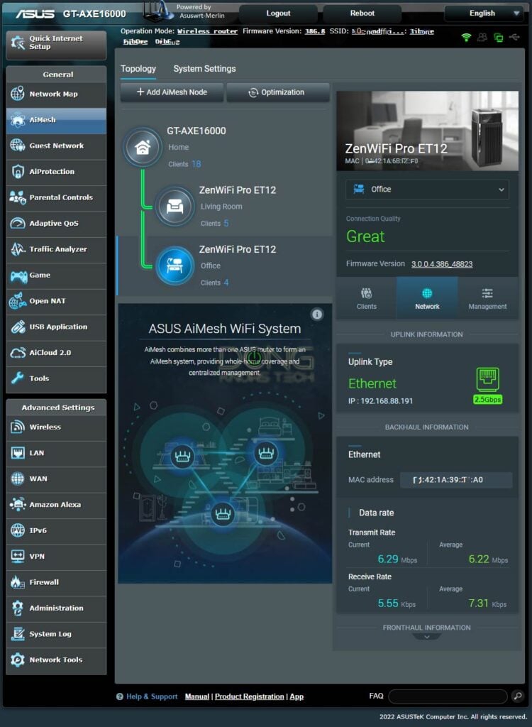 Asus GT AXE16000 AiMesh with ZenWiFi Pro ET12 Merlin Firmware