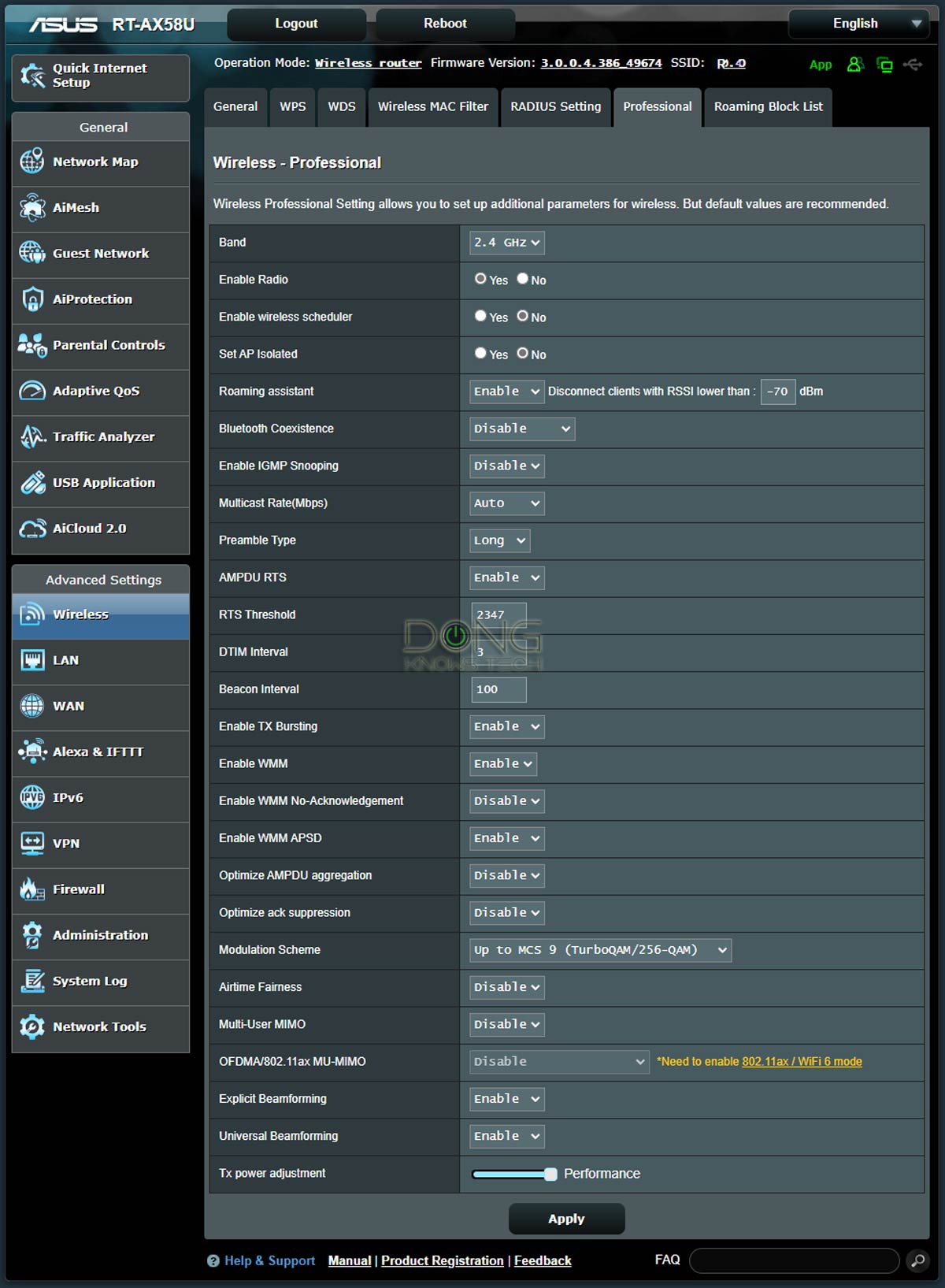 Asus Professional Wi-Fi Settings 2.4GHz