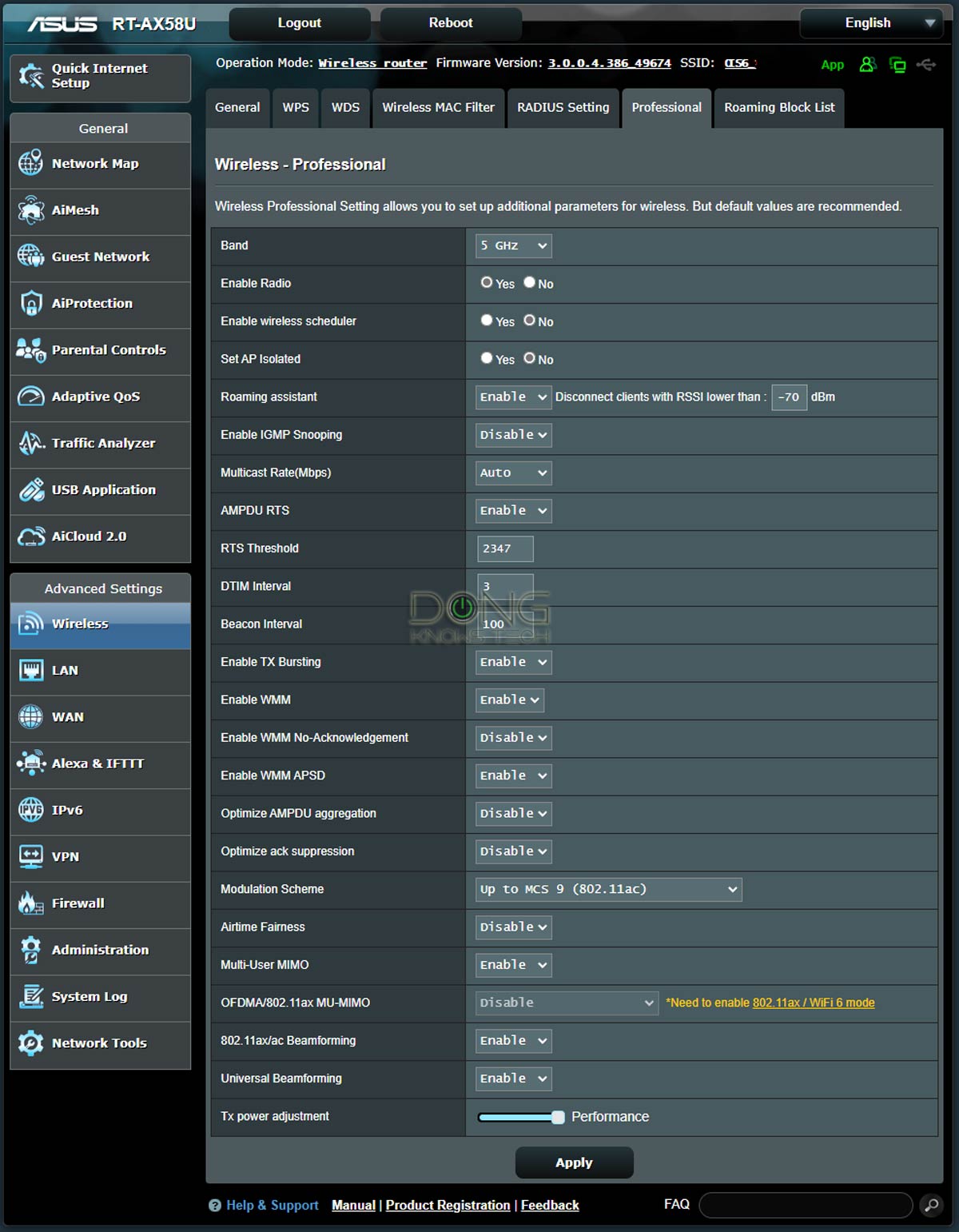 Asus Professional Wi-Fi Settings 5GHz