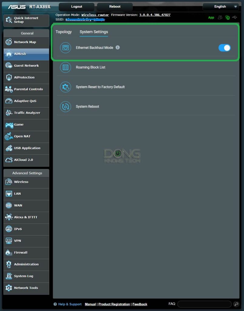 Asus RT-AX89X Explicit Wired Ethernet Backhaul Mode