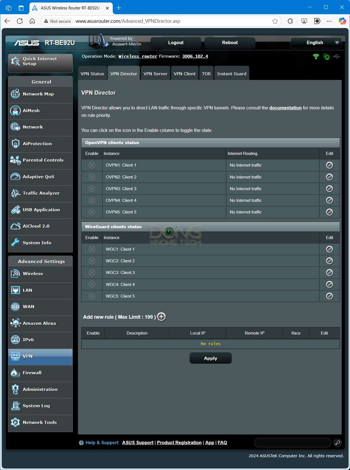 Asus RT BE92U Merlin firmware VPN section