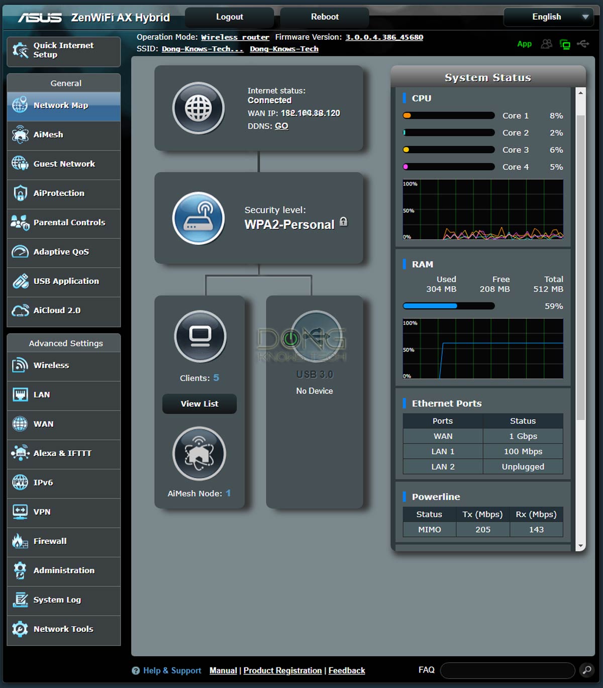 Asus ZenWiFi AX Hybrid XP4 Web Interface