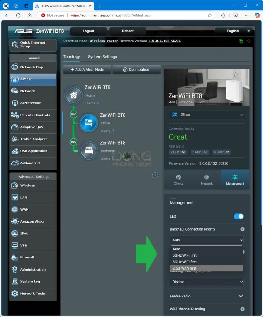 AiMesh Setup Guide: Getting Your Asus Wi-Fi System Up and Running Optimally 16 Asus ZenWiFi BT8 with MLO backhaul witht the option to change the backhaul uplink