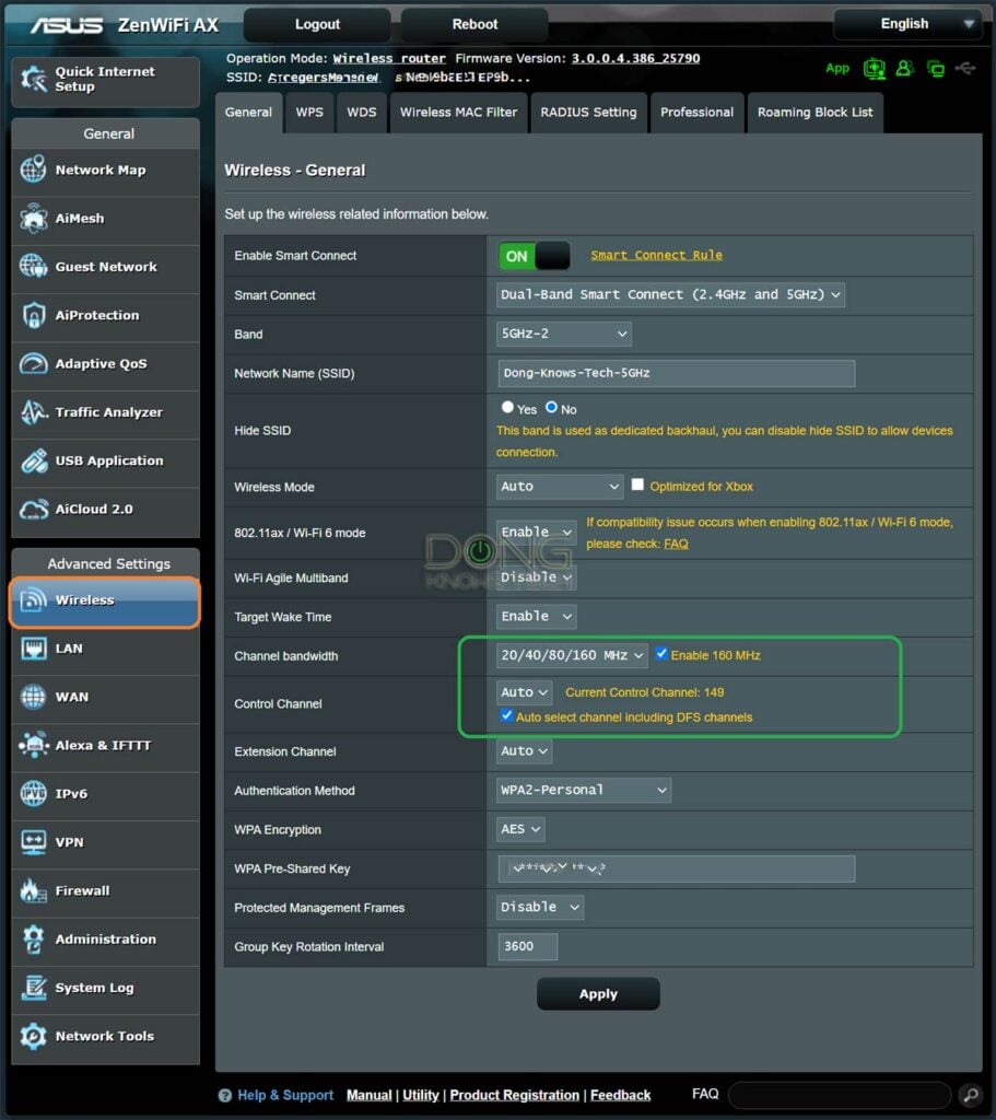 Asus ZenWiFi XT8 AiMesh 5GHz 2 Band Settings