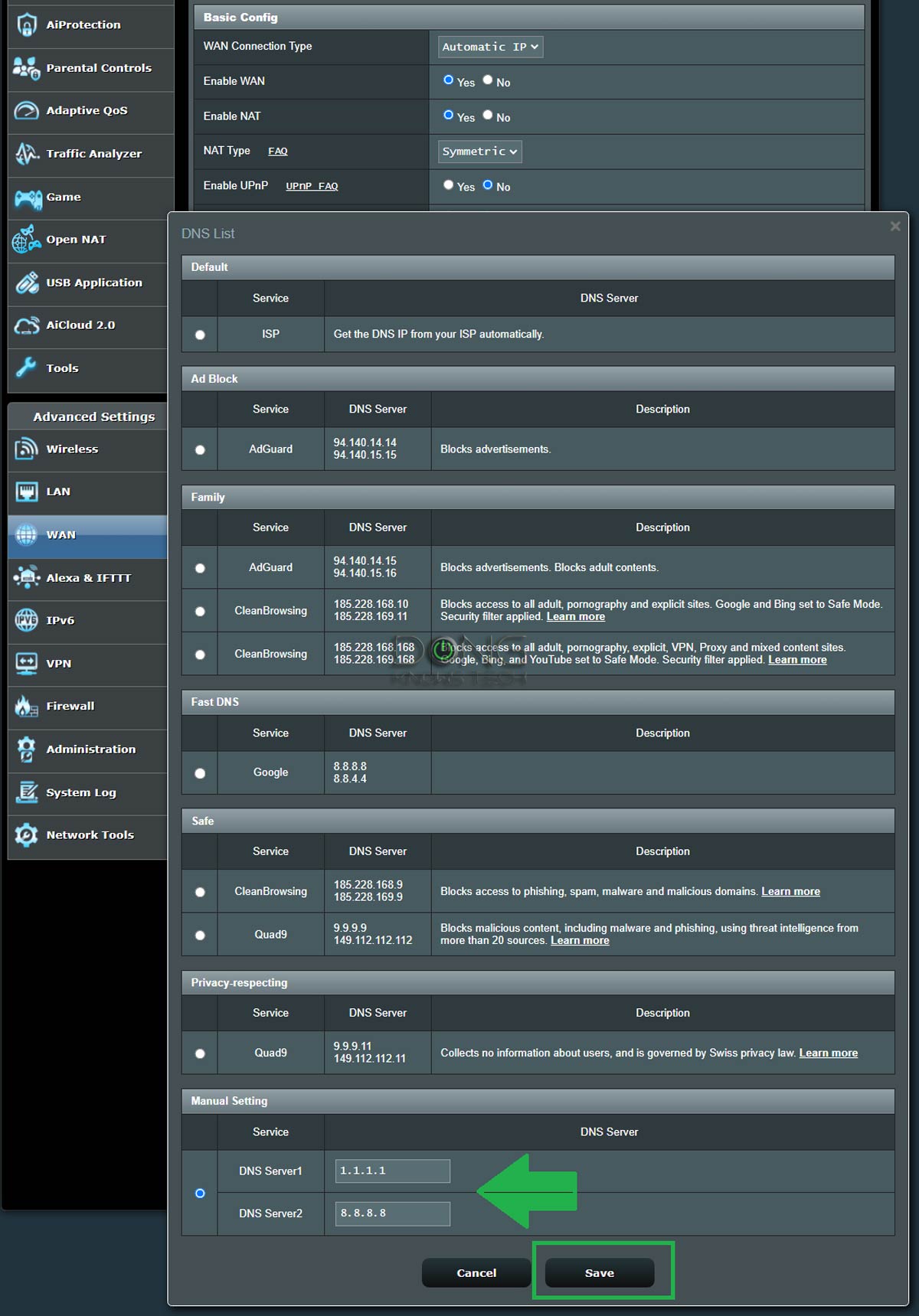 Asus router DNS options