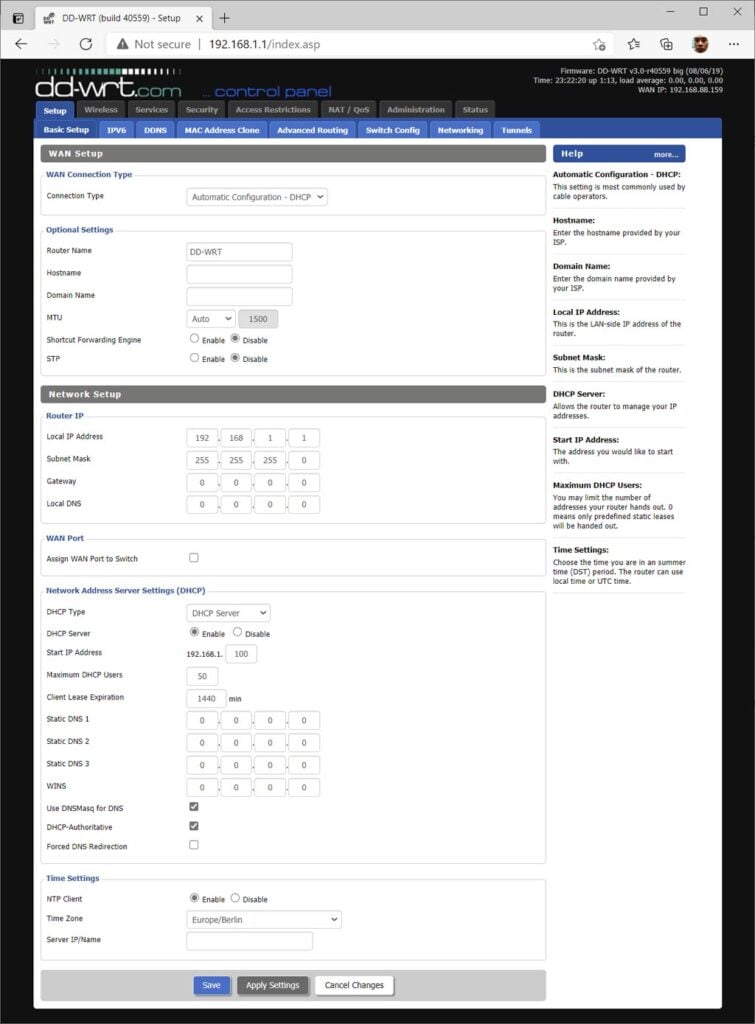 DD WRT web interface