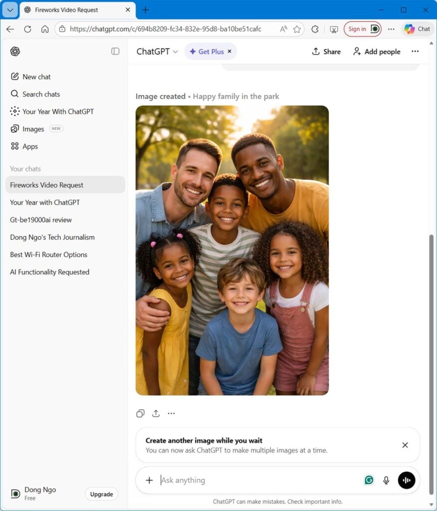 Draw a picture of a mixed race American family with two dads and four children
