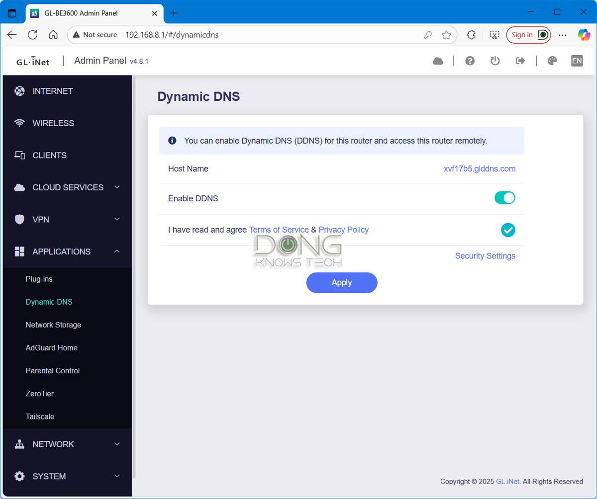 GL.iNET GL-BE3600 Slate 7 DDNS