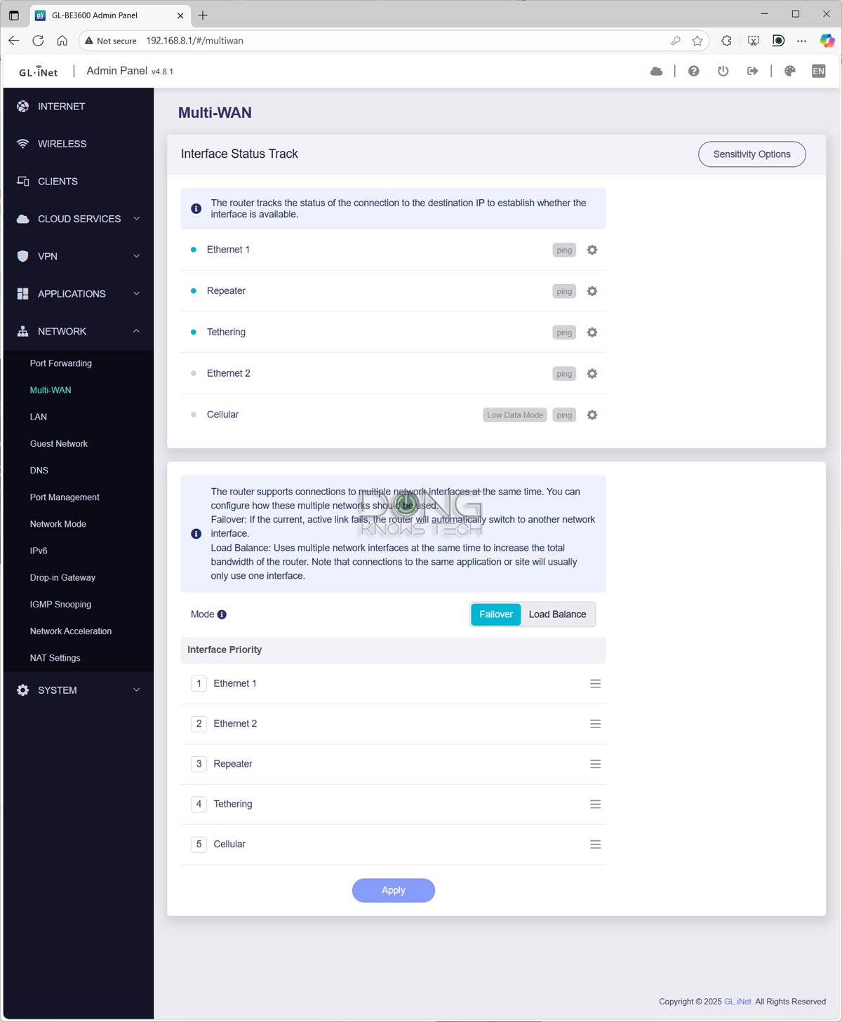 GL.iNET GL-BE3600 Slate 7 Multi WAN load balance and failover