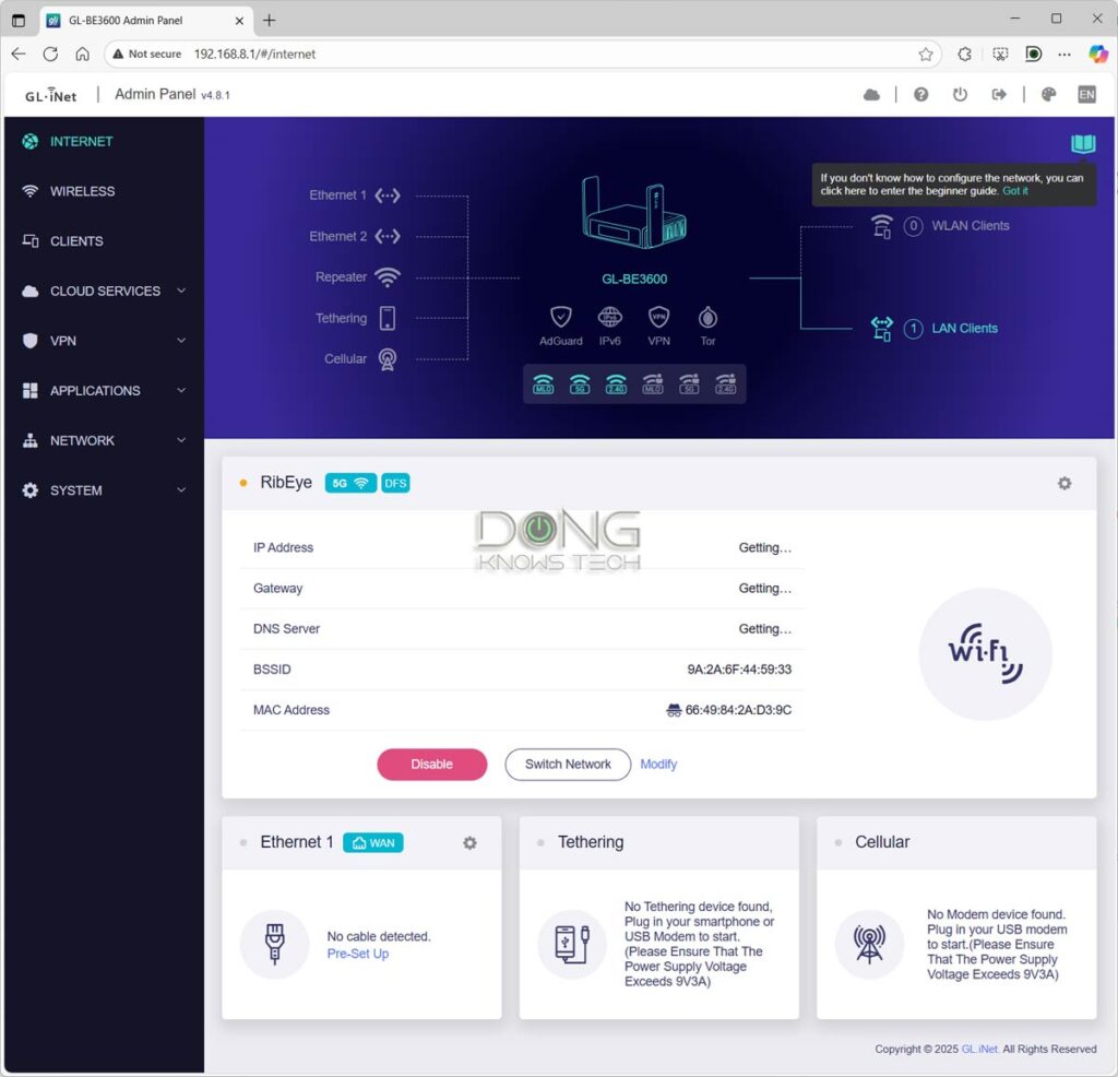 GL.iNET GL-BE3600 Slate 7 issue connecting to a Wi-Fi network