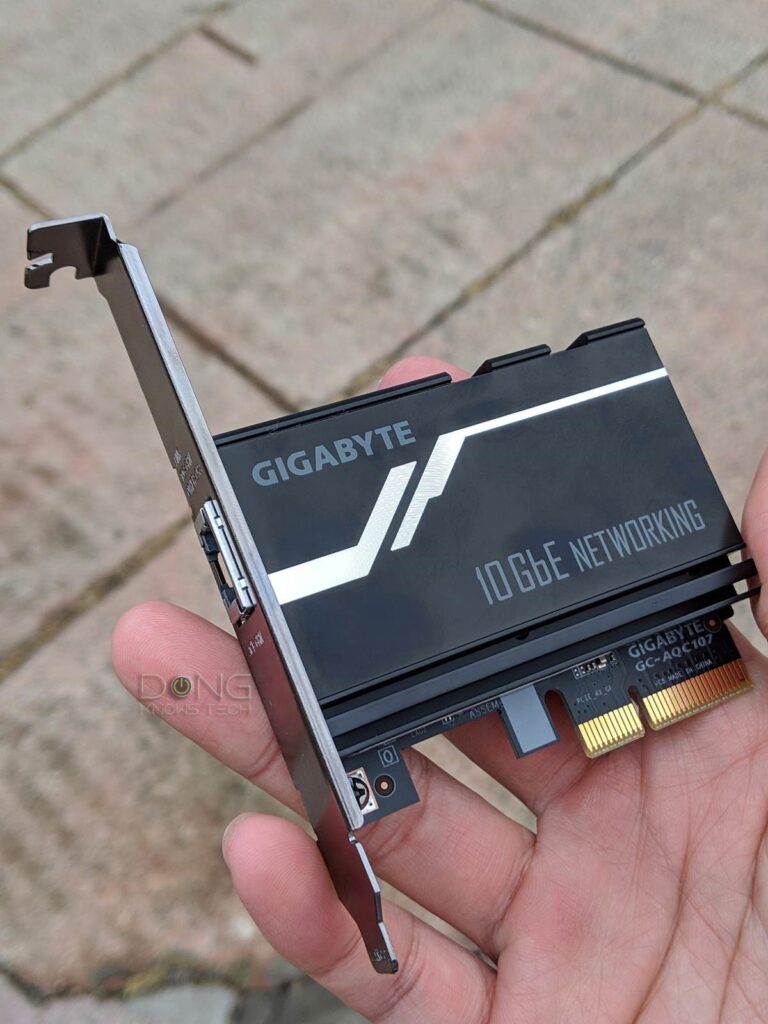 Networking speed testing: A super-fast network card is a must. This is the Gigabyte 10GbE Adapter Add on Card