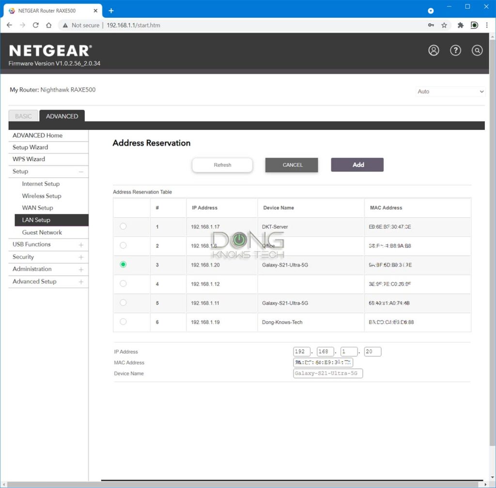 IP Reservation Netgear router