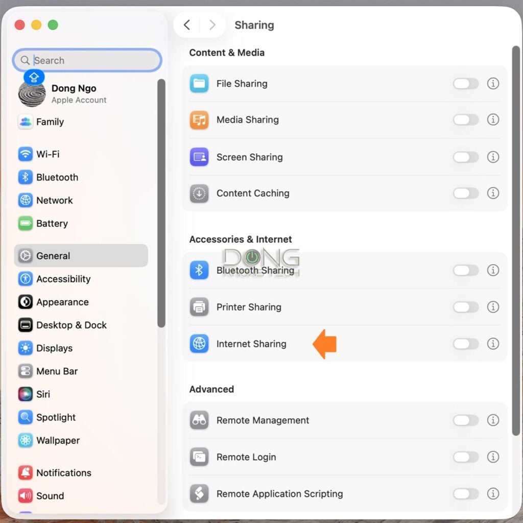 Internet sharing on a Mac
