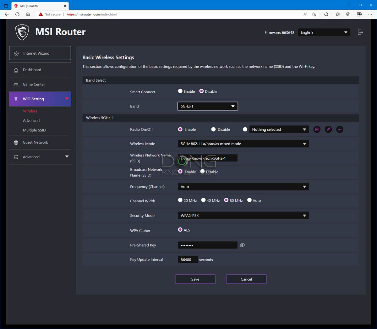 MSI RadiX AX6600 Wi-Fi Setting Main SSID