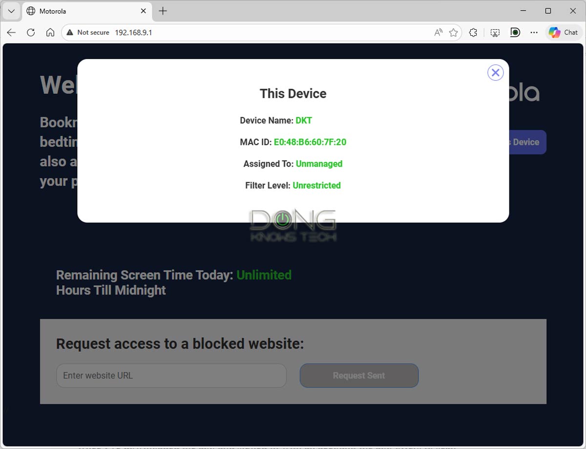 Motorola MQ15 default IP address show the information of the client