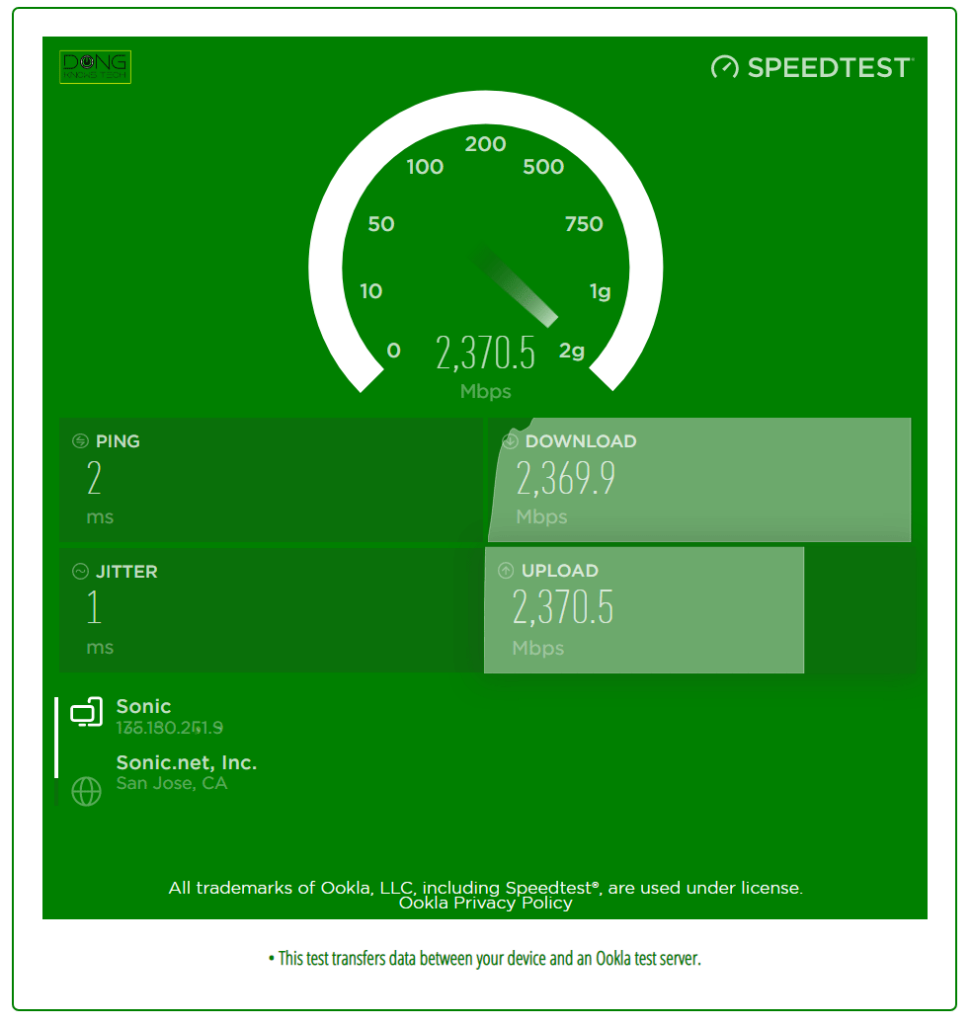 Multi Gig Internet Speed Test Sonic Fiber optic