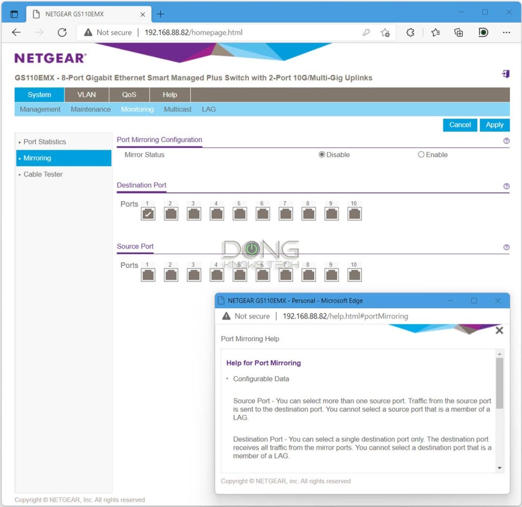 Netgear GS110EMX Network Switch Context based Instruction