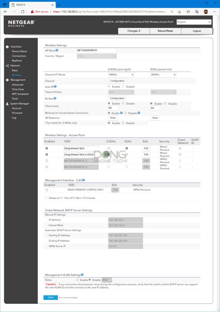 Netgear WAX214 Wi-Fi Settings