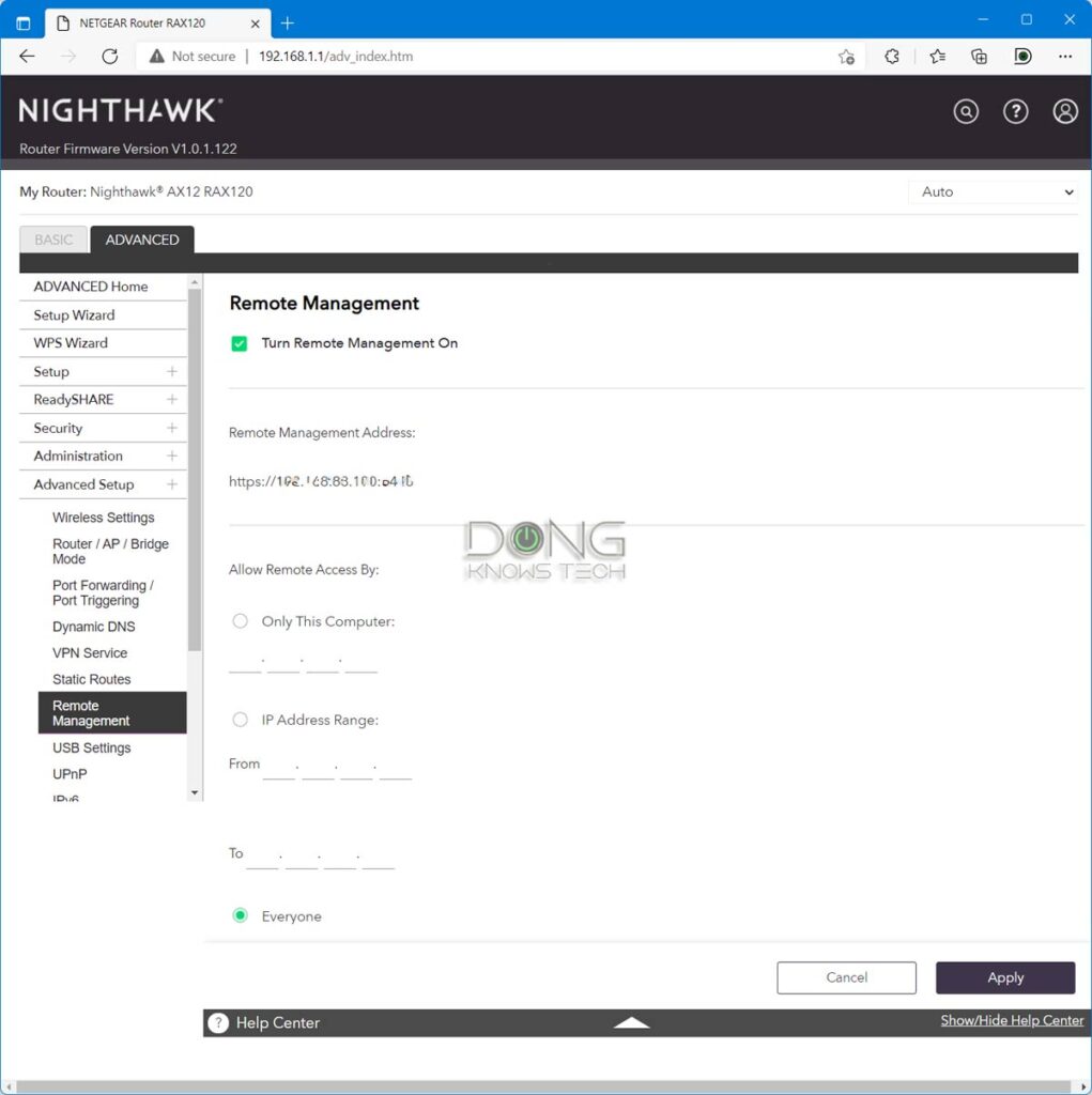 Nighthawk web based Remote Management