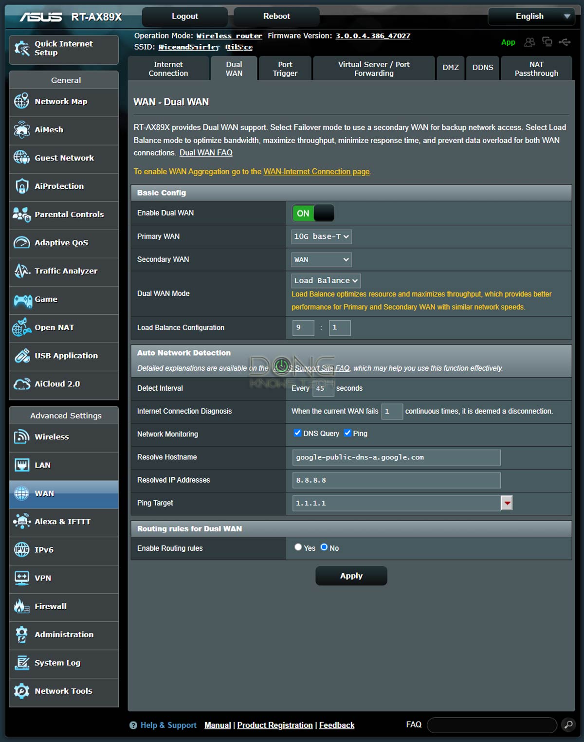 RT-AX89X Dual WAN Load Balancing