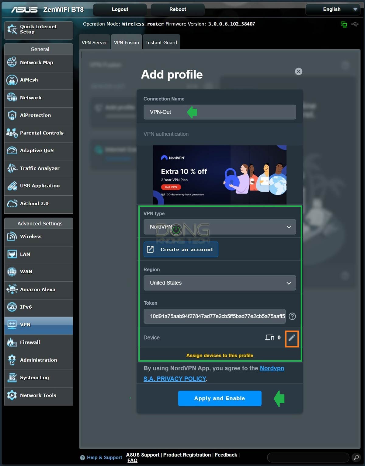 Steps to add a free NordVPN to an ASUS Router as a VPN Fusion profile