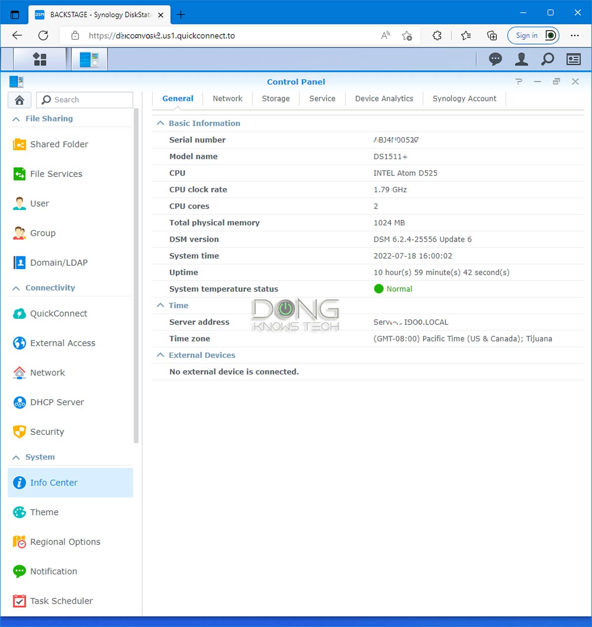 Synology DS1511 system info