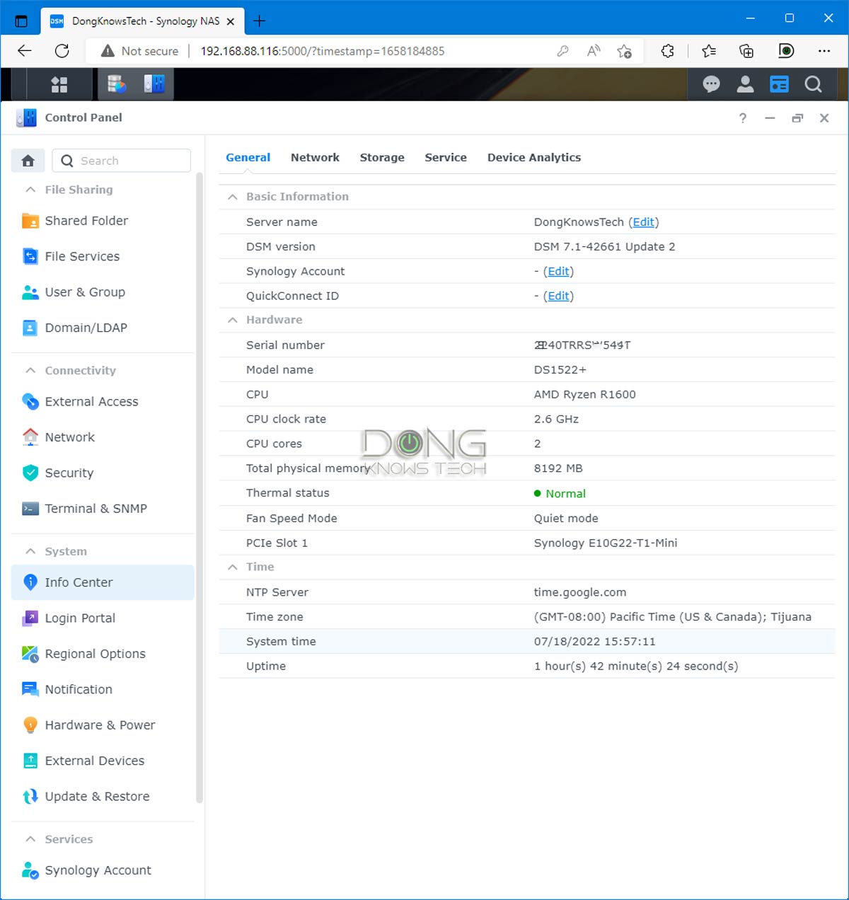 Synology DS1522 system info