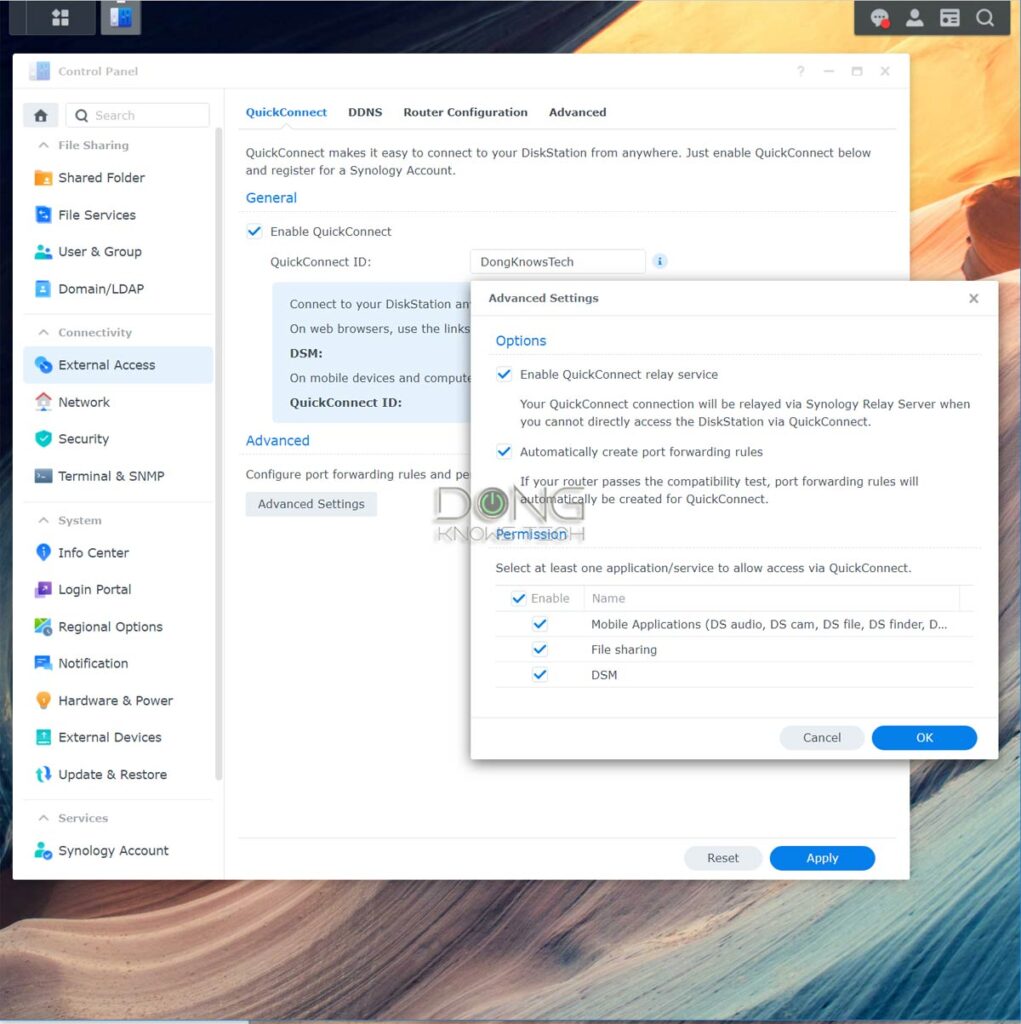 Synology QuickConnect Advanced Settings