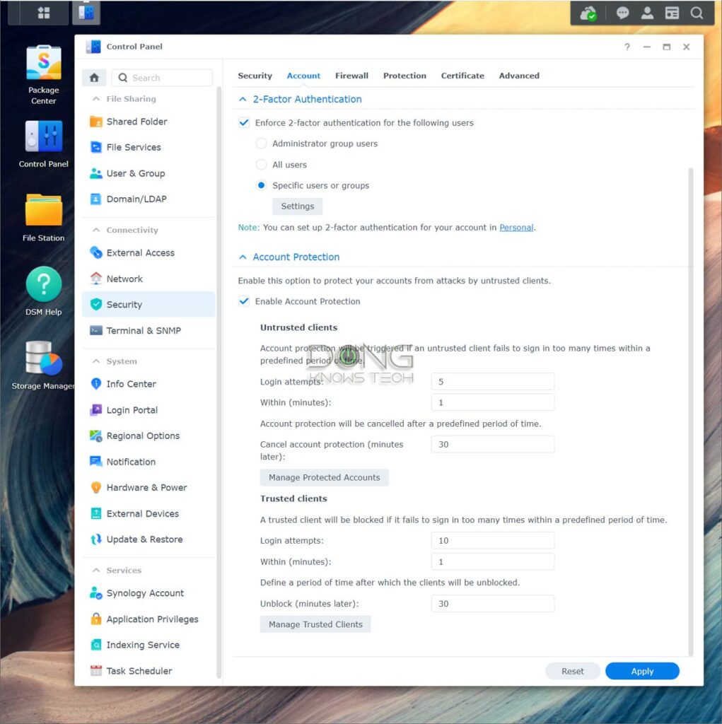 Synology Server FA and Account Protection