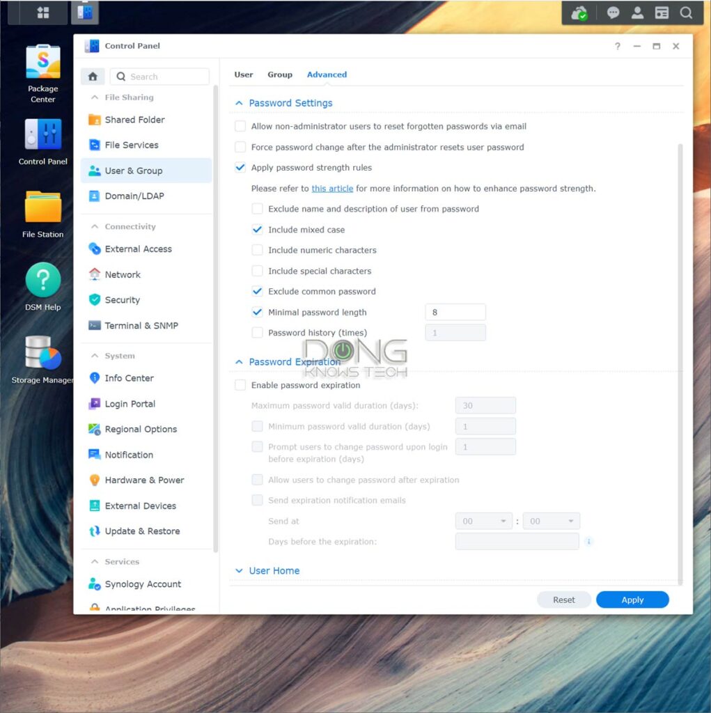 Synology Server Password Rules