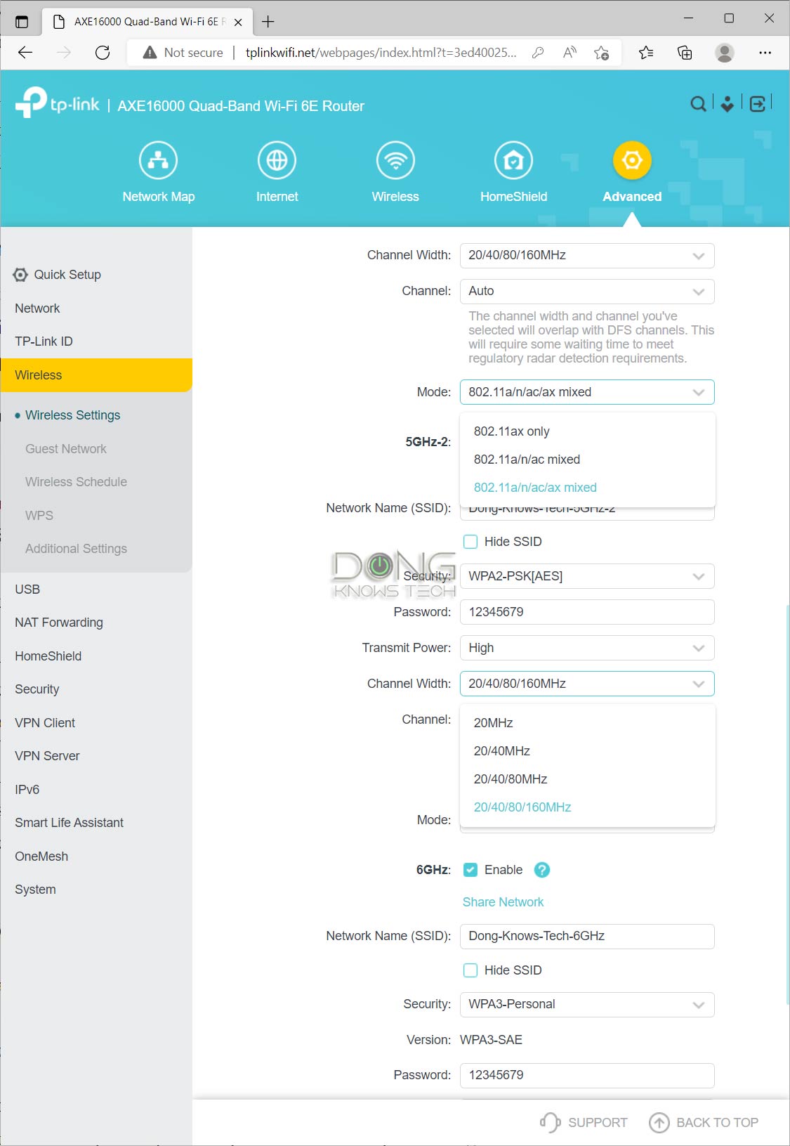 TP Link AXE300 Wi Fi Settings