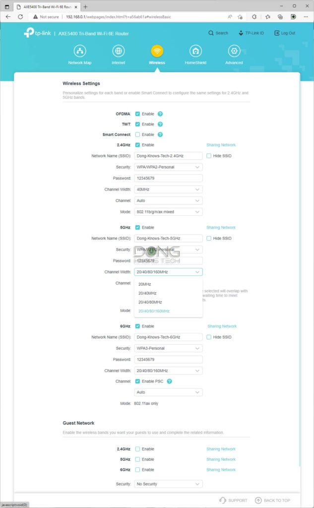 TP Link Archer AXE75 Wi Fi Settings