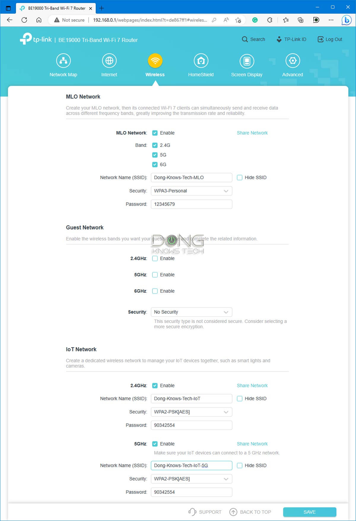 TP-Link Archer BE800 Wi-Fi Settings Bottom